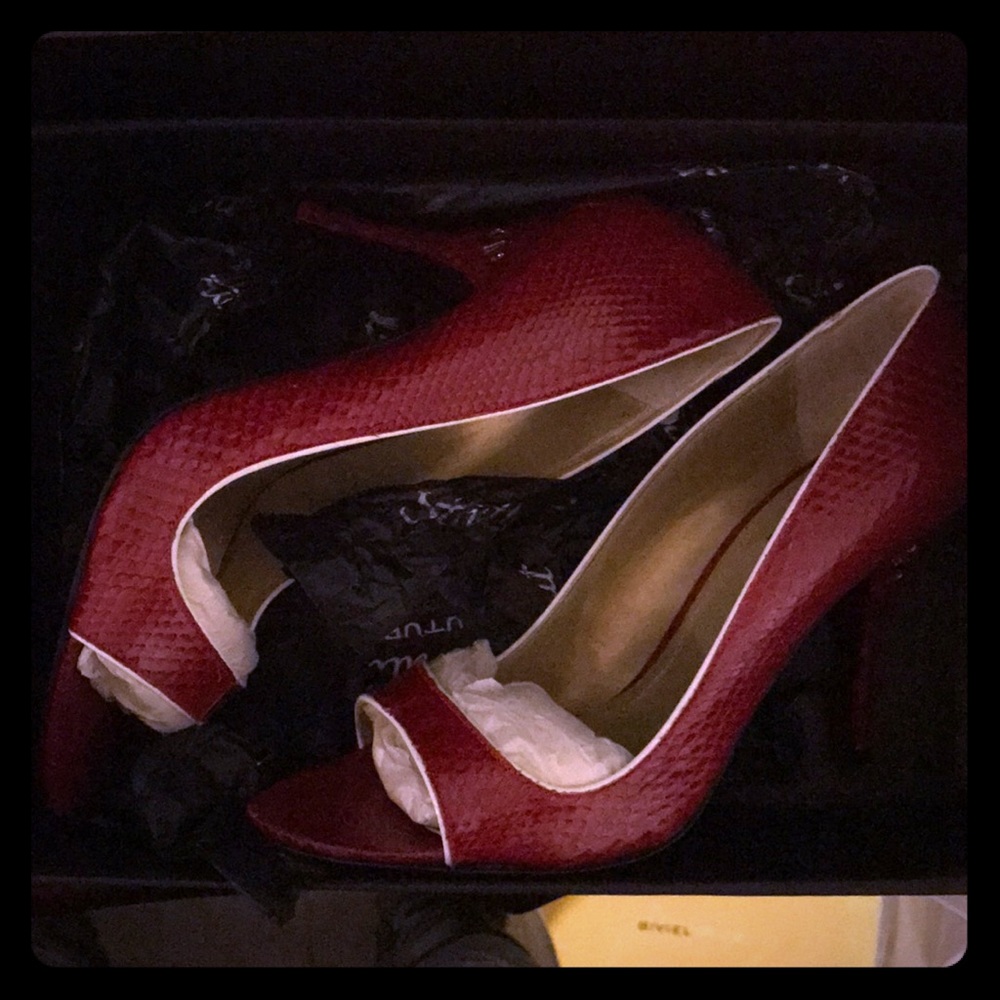 Strutt Couture Red Snake Open Toe Heel